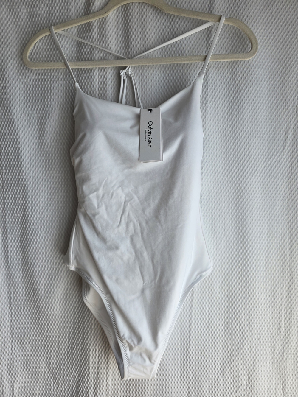 NWT Calvin Klein White One-Piece Swimsuit Size S Strappy Criss-Cross Back